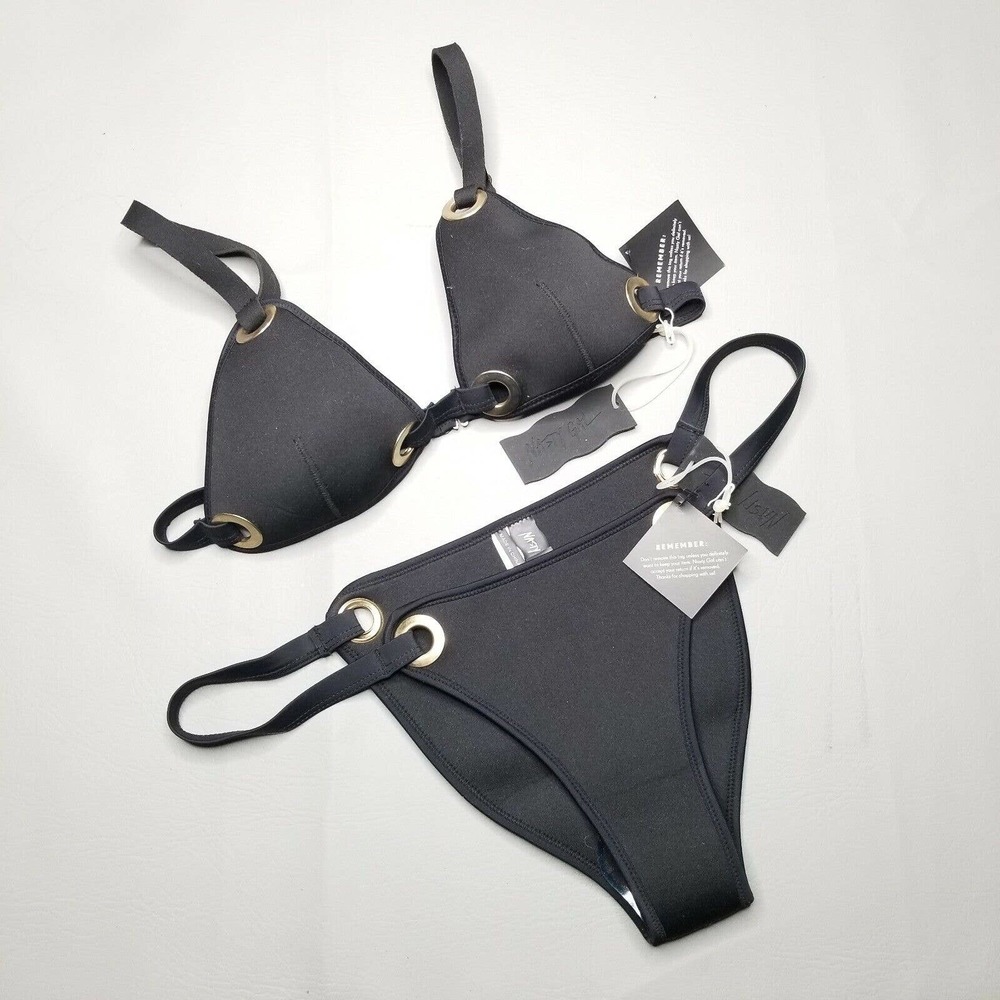 Nasty Gal black 2 pc bikini set womens large swimsuit scuba grommet in hot water - Picture 12 of 12